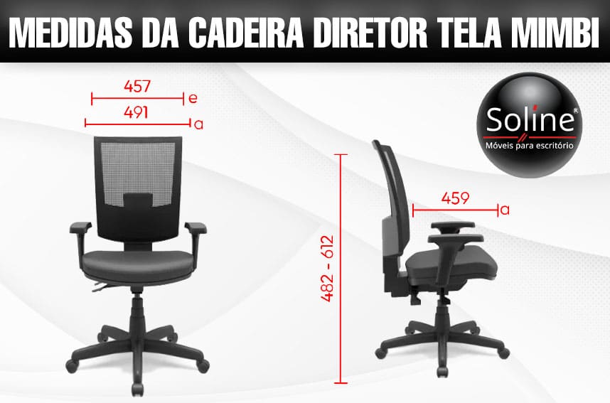 Dimensões da Cadeira Diretor com encosto em tela Mimbi.: