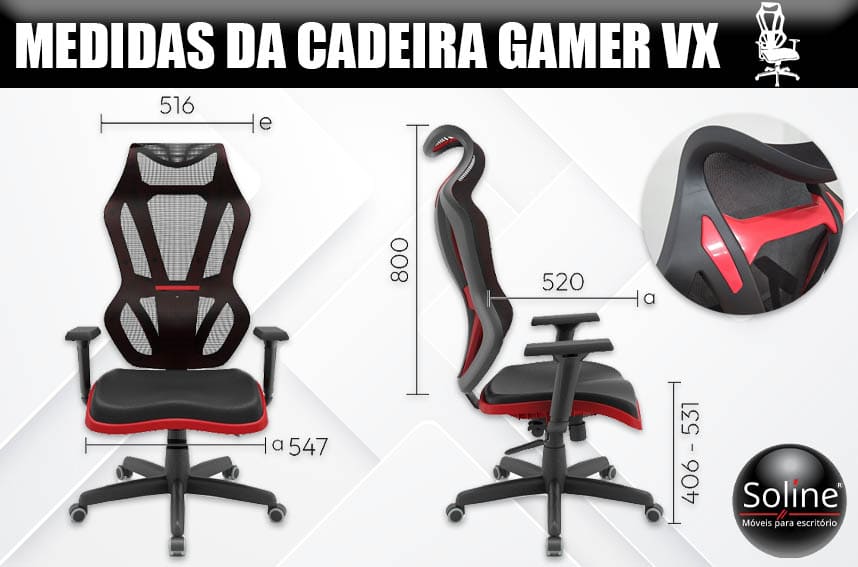 medidas da cadeira gamer vx